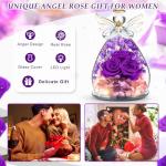 Beferr Christmas Birthday Gifts for Women, Mom Gifts for Christmas Fresh Flowers for Delivery Prime Forever Preserved Rose in Glass Angel Figurine Xmas Gifts for Grandma Wife Sister Her, Purple