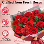 ADDWel Preserved Red Rose Bouquet – A Dozen Real Fresh Flowers for Delivery on Christmas Valentine's Day Birthday Anniversary, Romantic Gifts for Wife, Girlfriend, Her