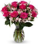 Benchmark Bouquets - Charming Roses & Alstroemeria (Glass Vase Included) - Fresh Flowers for Delivery - Gift for Graduation, Birthday, Anniversary, Sympathy, Get Well, Congratulations
