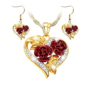3 Piece Set of Women's Jewelry Rose Necklace Earrings Luxury Gift 