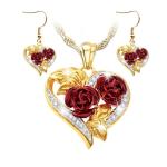 3 Piece Set of Women's Jewelry Rose Necklace Earrings Luxury Gift 