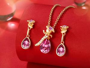 *NEW* Jewelry Gift Set PINK ROSE Necklace and Earrings Set w/ Austrian Crystals