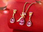 *NEW* Jewelry Gift Set PINK ROSE Necklace and Earrings Set w/ Austrian Crystals