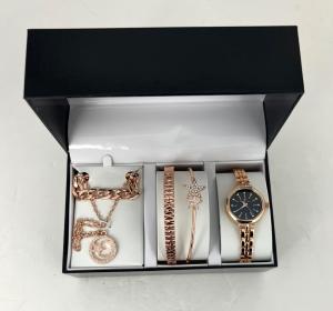 Women's 5-Piece Jewelry Set - Watch, Bangles and Necklaces  - Rosegold gift box