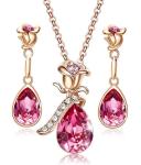 *NEW* Jewelry Gift Set PINK ROSE Necklace and Earrings Set w/ Austrian Crystals