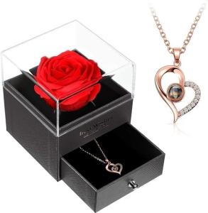 "Real Preserved Rose and Necklace Gifts Set for Mom Wife Girlfriends – Anniversa