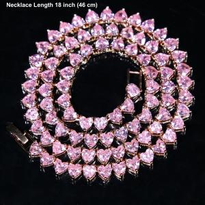 18k Rose Gold Plated Heart Tennis Necklace Pink Swarovski Crystal Women Jewelry