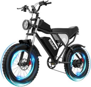 Ridstar Electric Bike for Adults, 1000/2000W, 25/30/37MPH,48V-52V, 20AH,40AH Battery, Max 50-180 Miles Electric Motorcycle, 20" Fat Tire Dirt Bike, Shamano 7-Speed E-Bike