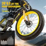 26"Fat Tire 1500W Electric Mountain Bike for Adults 34MPH 60Miles Cruiser E-bike