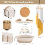 House Warming Gifts New Home | 8 Pcs New House Essentials | Housewarming Gifts Basket with Coasters, Personalized Gift Ideas Basket with Wind Chime, Realtors Closing Gifts for Home Buyers