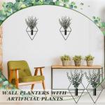 Jexine Hanging Planters with Artificial Eucalyptus Metal Hanging Vase Indoor Plants Holder Modern Geometric Boho Bathroom Wall Decor for Living Room Home Office (Black,4 Pcs)