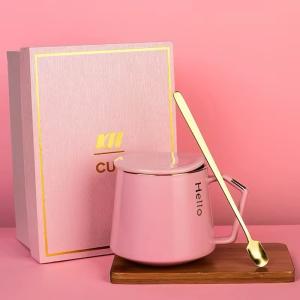 Hot Selling Coffee cup with Wooden Saucer And Spoon In Gift Box , 13 Oz Cup