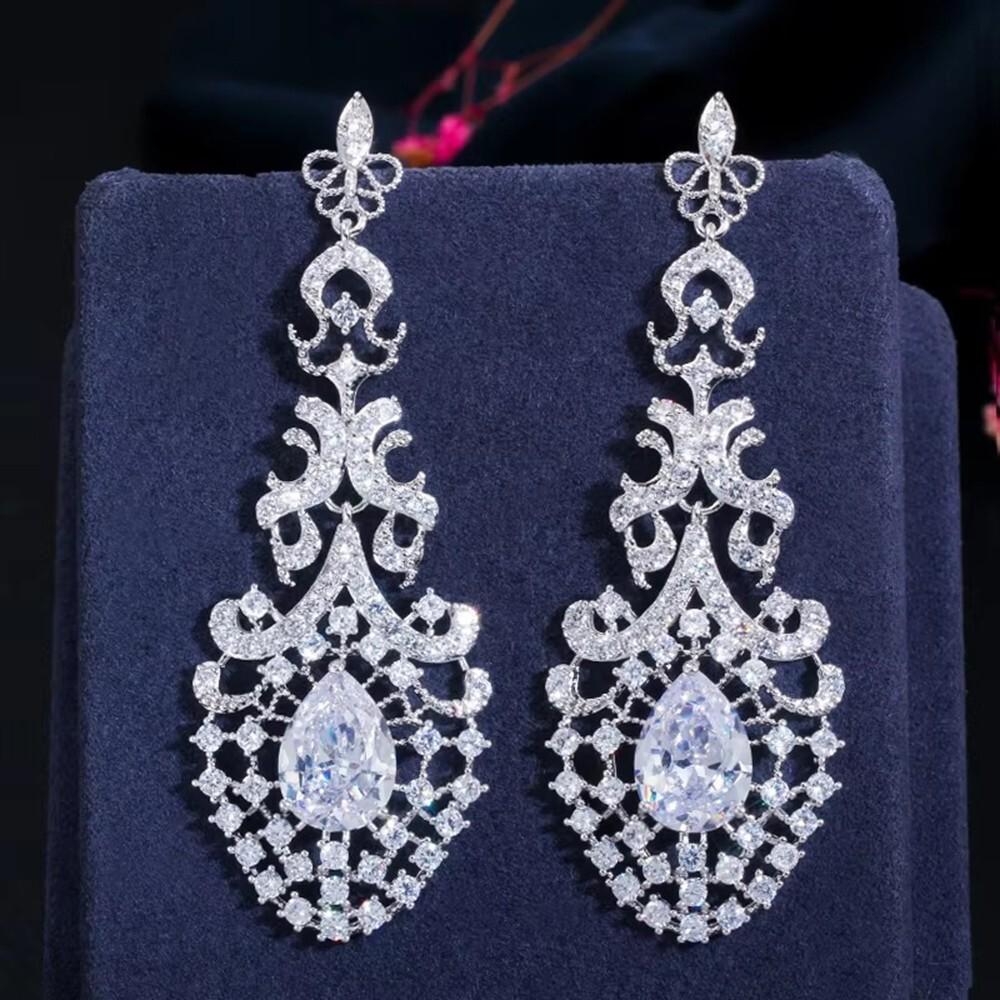 Hot Selling Lab Created Diamond 14K White Gold Plated Flower Leaf Drop Earrings