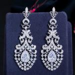 Hot Selling Lab Created Diamond 14K White Gold Plated Flower Leaf Drop Earrings