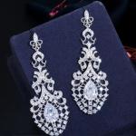 Hot Selling Lab Created Diamond 14K White Gold Plated Flower Leaf Drop Earrings