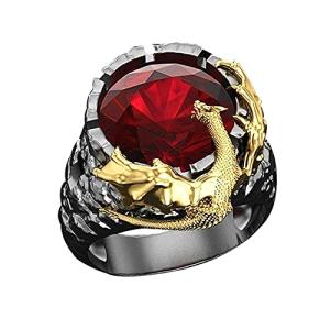 3D Dragon Ring with Red Crystal Inlay