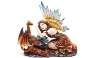 Fairy and Red Dragon Mythical Statues 7.5 Inch