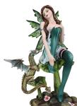 Gaia Pixie Fairy with Green Wyrmling Dragon Statue