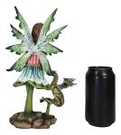 Gaia Pixie Fairy with Green Wyrmling Dragon Statue