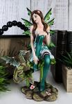 Gaia Pixie Fairy with Green Wyrmling Dragon Statue