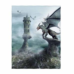 Dragon & Castle Print Soft Mythical Throw Blanket