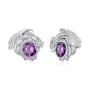 Sterling Silver Dragon Birthstone Stud Earrings