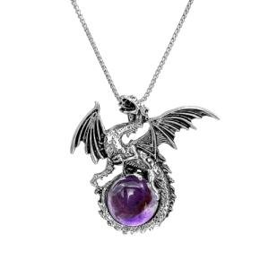 Amethyst Dragon Pendant Necklace for Men and Women