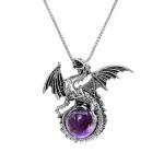 Amethyst Dragon Pendant Necklace for Men and Women