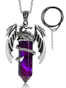 Hexagonal Amethyst Dragon Pendant Necklace for All