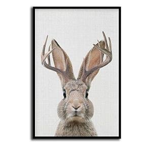 Framed Jackalope Wall Art - Mythical Rabbit Decor