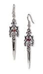 Gothic Skull Dagger Earrings with Red Crystals