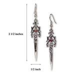 Gothic Skull Dagger Earrings with Red Crystals