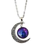 Cosmic Moon Pendant Necklace - Purple Glass