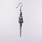 Gothic Skull Dagger Earrings with Red Crystals