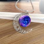 Cosmic Moon Pendant Necklace - Purple Glass