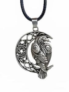 Celtic Raven on Crescent Moon Necklace