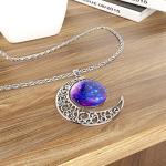 Cosmic Moon Pendant Necklace - Purple Glass