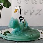 Sage Green PyroPet Dragon Candle with Skeleton