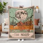 Moon Tarot Card Throw Blanket - Boho Wolf Design