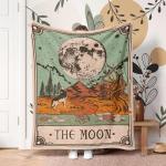 Moon Tarot Card Throw Blanket - Boho Wolf Design