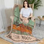 Moon Tarot Card Throw Blanket - Boho Wolf Design