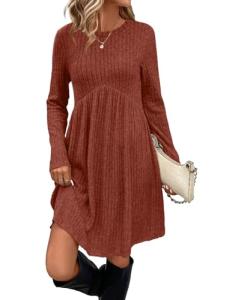 Women’s Caramel Long Sleeve Fall Dress with Pockets