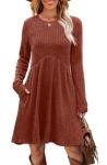 Women’s Caramel Long Sleeve Fall Dress with Pockets