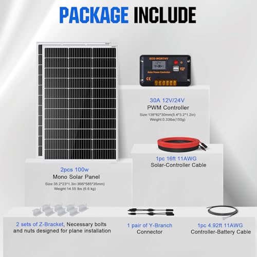 200W 12V/24V Monocrystalline Solar Panel Kit