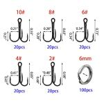 200 Pack High Carbon Steel Fishing Treble Hooks