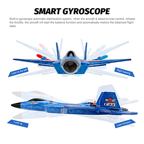 ANTSIR Remote Control Plane RTF F-22 Raptor, 2.4Ghz 6-axis Gyro RC Airplane with Light Strip, Jet Fighter Toy Gift for Kids Beginner (Blue)