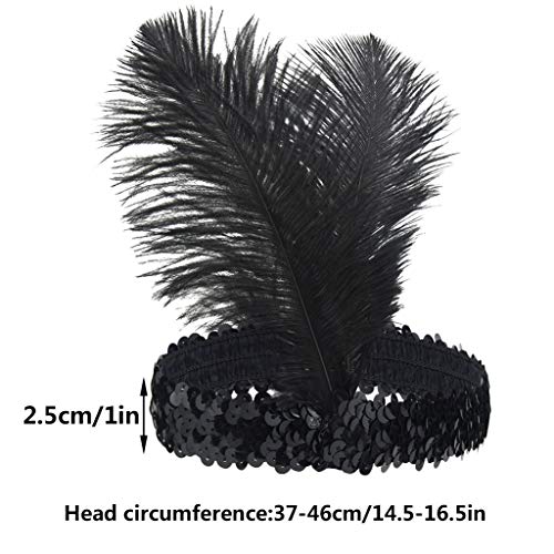 1920s Flapper Headband Set with Black Feathers