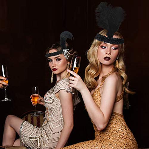1920s Flapper Headband Set with Black Feathers