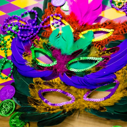 Mardi Gras Masks with Feathers - 12 Pack