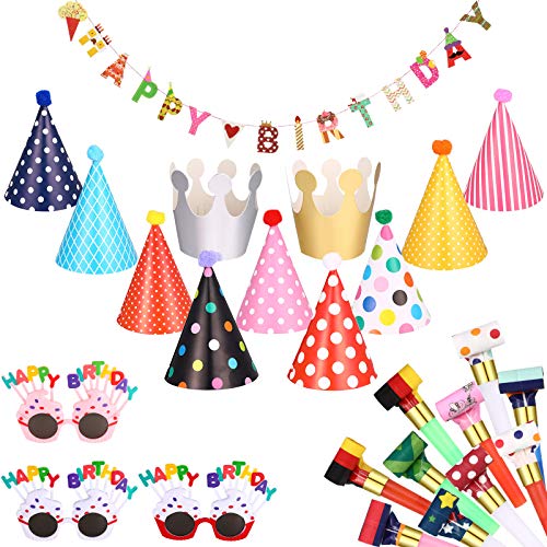 Classic Birthday Party Set with Hats, Banner, Glasses